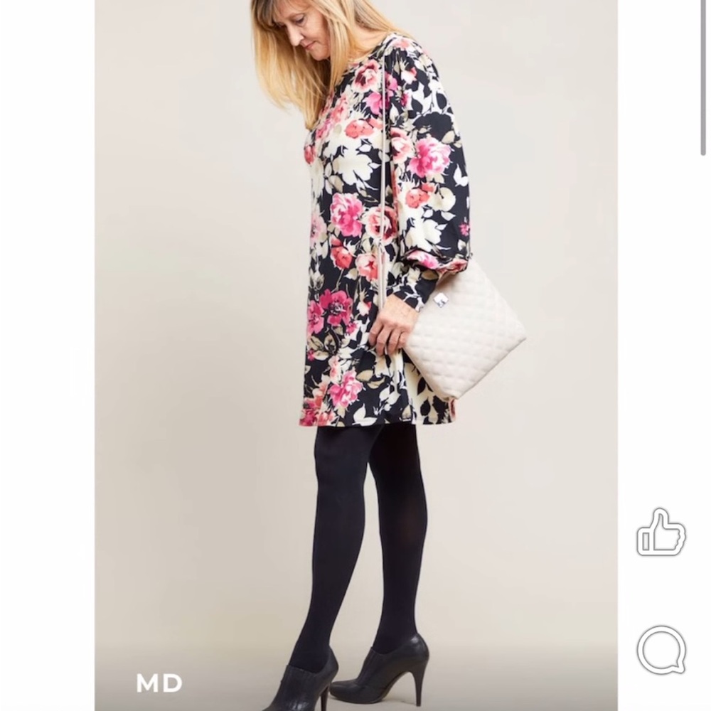 Piphany Black and Pink Floral Long Sleeve Dress